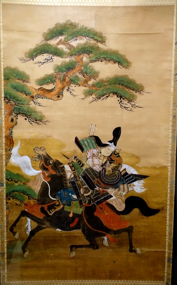 Female samurai Tomoe Gozen in Mortal Combat with Onda no Hachiro Moroshige, Japan, Edo period, 1600s, ink, color, gold, paper- Jordan Schnitzer Museum of Art, University of Oregon - Eugene, Oregon - DSC09363
