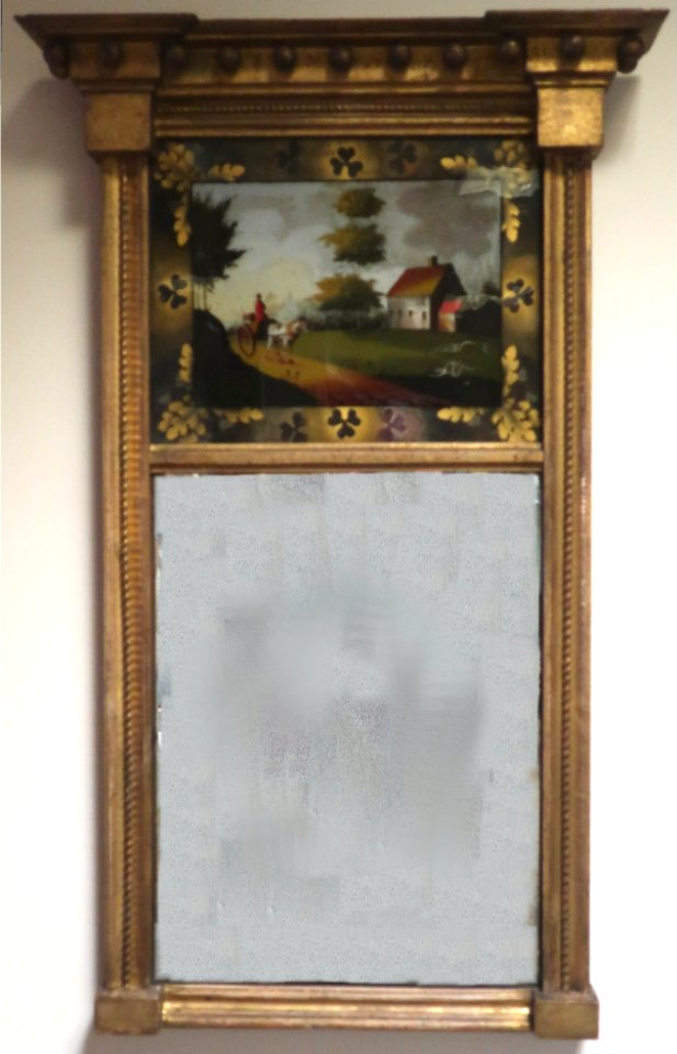 Federal gilded wood pier looking glass with églomisé panel by Edward Lothrop, Honolulu Museum of Art