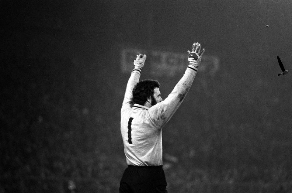 Feijenoord-Ajax 1-5 Keeper Heinz Stuy viert een van de Amsterdamse treffers, Bestanddeelnr 926-2589