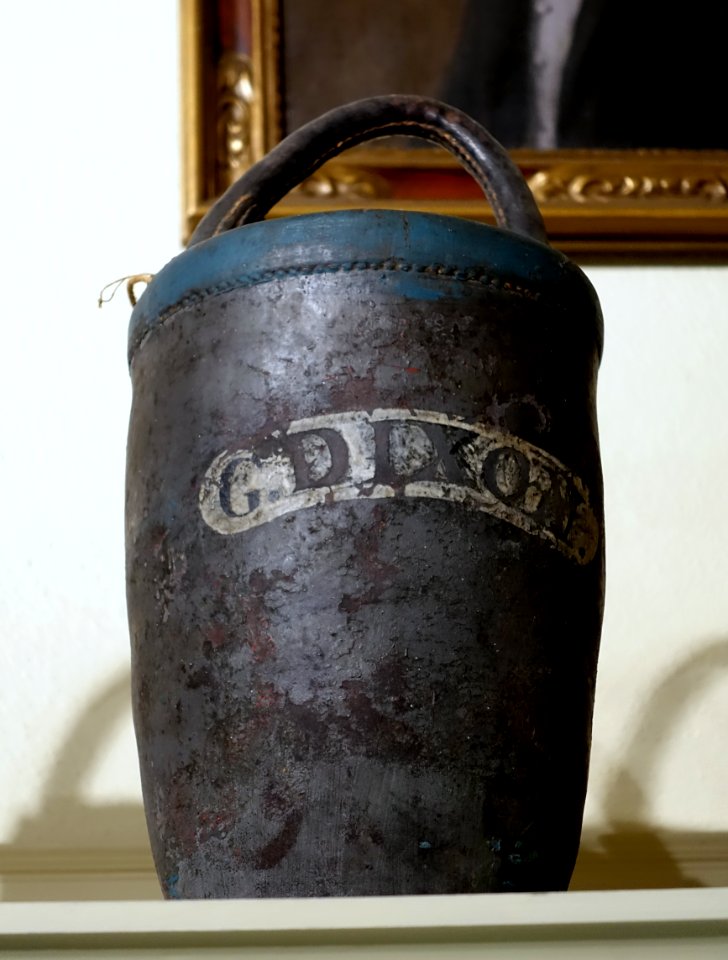 Fire bucket, leather - Dedham Historical Society - Dedham Massachusetts - DSC04241