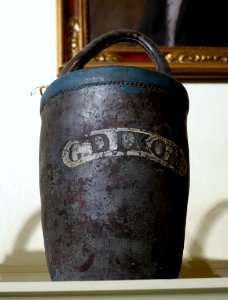 Fire bucket, leather - Dedham Historical Society - Dedham Massachusetts - DSC04241