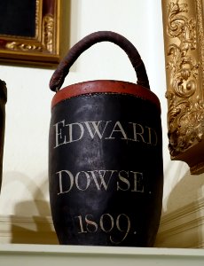 Fire bucket, leather - Dedham Historical Society - Dedham Massachusetts - DSC04234