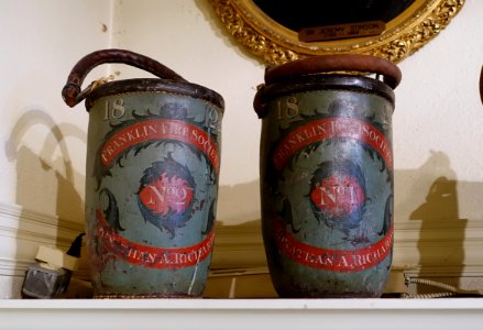 Fire buckets, leather - Dedham Historical Society - Dedham Massachusetts - DSC04209