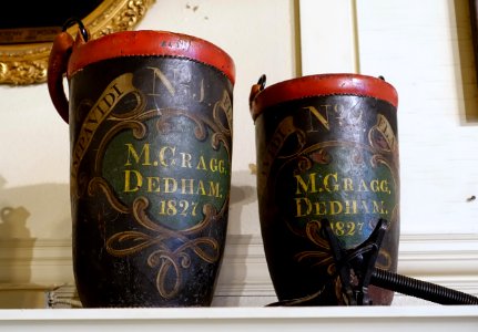 Fire buckets, leather - Dedham Historical Society - Dedham Massachusetts - DSC04212