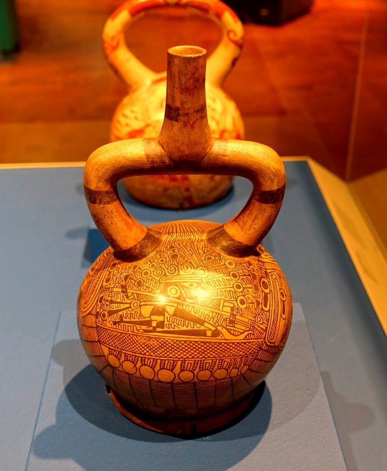 Fineline painted vessel, boats and sea creatures, Moche style, north coast Peru, 100-800 AD, ceramic - Fowler Museum - University of California, Los Angeles - DSC02406