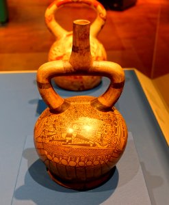Fineline painted vessel, boats and sea creatures, Moche style, north coast Peru, 100-800 AD, ceramic - Fowler Museum - University of California, Los Angeles - DSC02406