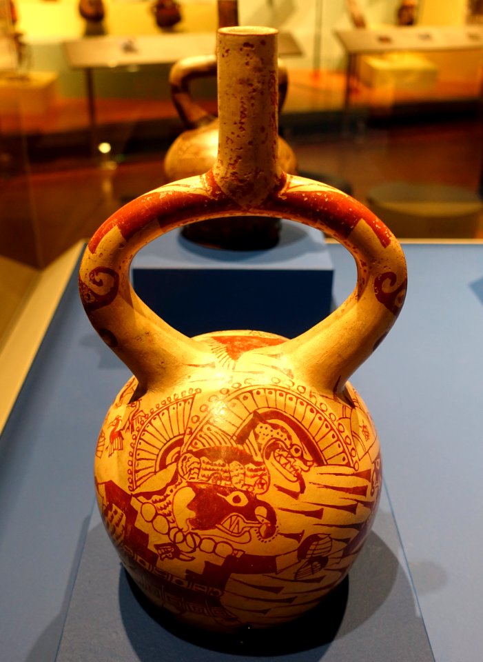 Fineline painted vessel, supernatural confrontation, Moche style, north coast Peru, 100-800 AD, ceramic - Fowler Museum - University of California, Los Angeles - DSC02409