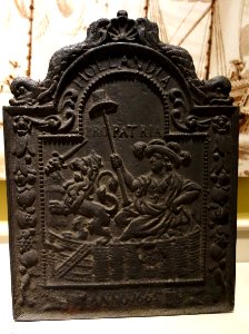 Fireback with Dutch lion and inscription 'Hollandia Pro Patria', unidentified maker, The Netherlands, 1665, cast iron - Albany Institute of History and Art - DSC07979