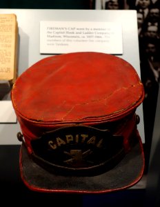 Fireman's cap, Capitol Hook and Ladder Company, Madison, Wisconsin, c. 1857-1866 - Wisconsin Historical Museum - DSC03339