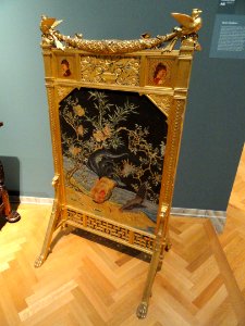Firescreen, about 1878-1880, Herter Brothers, New York, gilded wood, brocaded silk, embossed paper - Cleveland Museum of Art - DSC08947 photo