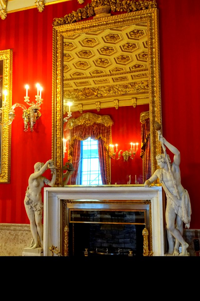 Fireplace with Bacchanalian figures by Richard Westmacott the younger or Robert William Sievier - Dining Room, Chatsworth House - Derbyshire, England - DSC03451