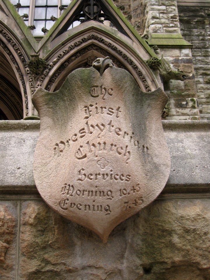 First Presbyterian Church, Pittsburgh, Shield with Service Times