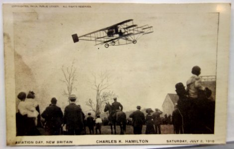 First Public Flight in Connecticut & New England, July 2, 1910, Charles K. Hamilton, Walnut Hill Park, New Britain, CT - New Britain Industrial Museum - DSC09827