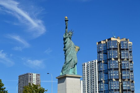 Paris statue of liberty blue sky