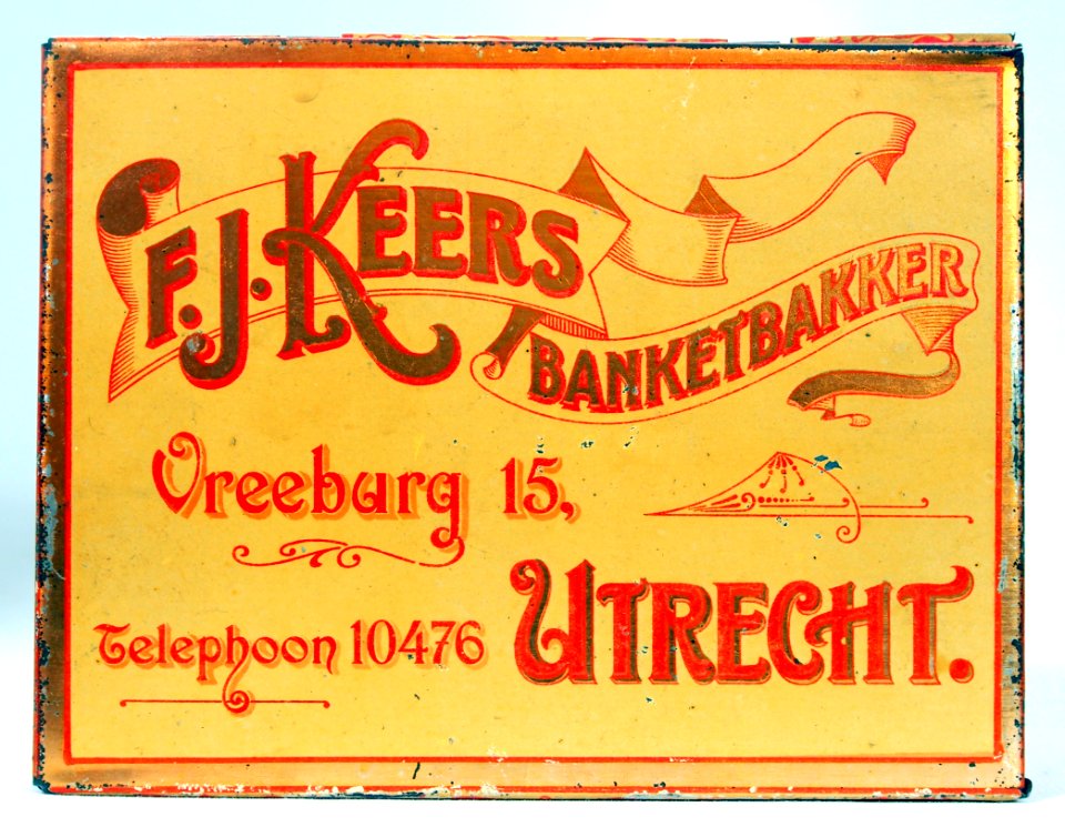 FJ Keers banketbakker, Vreeburg 15 Utrecht, koekblik, foto 1