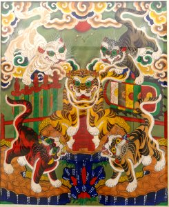 Five tigers, Hang Trong painting, Hanoi, paper, view 1 - Vietnam National Museum of Fine Arts - Hanoi, Vietnam - DSC05281