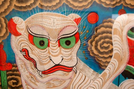Five tigers, Hang Trong painting, Hanoi, paper, view 3 - Vietnam National Museum of Fine Arts - Hanoi, Vietnam - DSC05284
