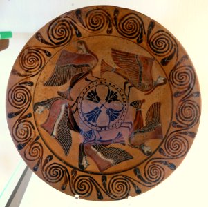 Five winged figures, Etruscan black-figure plate, by the Pontic Group, perhaps the Amphiaraos Painter, 530-520 BC, inv. 34600 - Museo Gregoriano Etrusco - Vatican Museums - DSC01114