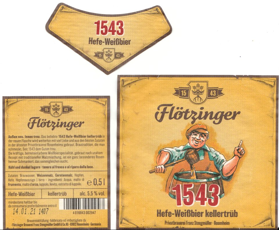 Flötzinger Brauerei Franz Steegmüller GmbH & Co. KG - 1543 Hefe-Weißbier kellertrüb