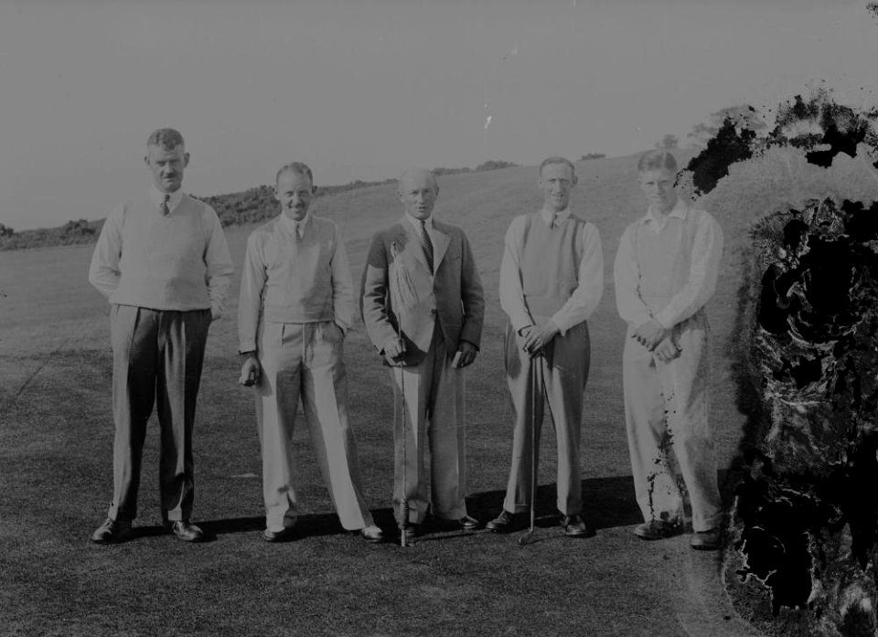 Five gentlemen golfers on the golf course (1294741)