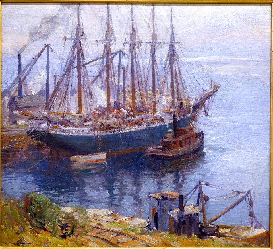 Five Masted Granite Schooner, by Emile A. Gruppe, c. 1920s, oil on canvas - Cape Ann Museum - Gloucester, MA - DSC01458