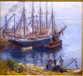 Five Masted Granite Schooner, by Emile A. Gruppe, c. 1920s, oil on canvas - Cape Ann Museum - Gloucester, MA - DSC01458