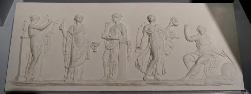 Five Muses (Terpsichore, Melpomene, Calliope, Thalia, Urania), attributed to John Flaxman Jr, c. 1778, white jasper - Wedgwood Museum - Barlaston, Stoke-on-Trent, England - DSC09611