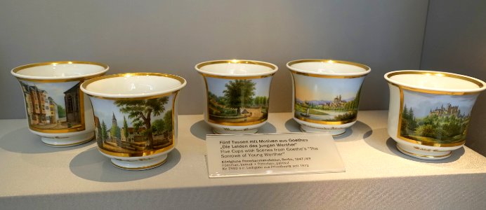 Five cups with scenes from 'The Sorrows of Young Werther', Konigliche Porzellanmanufaktur, Berlin, 1847-1849, porcelain - Germanisches Nationalmuseum - Nuremberg, Germany - DSC03464