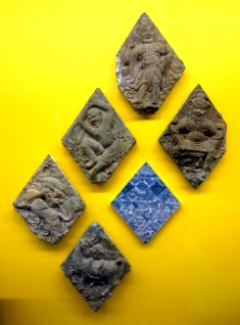 Five Tiles from Xiuding Monastery, Anyang, China, view 1, Tang dynasty, 7th century AD, earthenware - Royal Ontario Museum - DSC03635