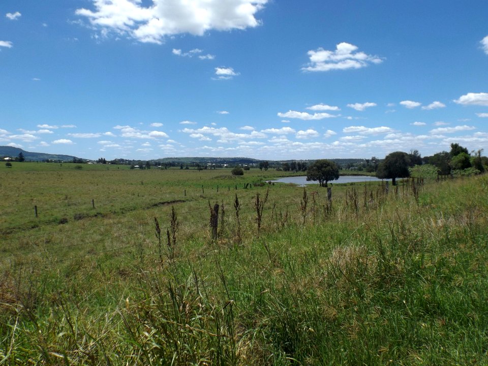 Fields and dam at Milford, Queensland