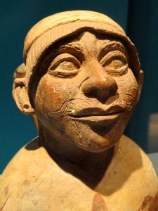 Figural vessel, view 2, Moche, Peru, 500-700 CE, ceramic with polychrome pigments - Mount Holyoke College Art Museum - DSC04615