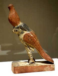Figurine of Horus, Egypt, New Kingdom, probably 19th dynasty, about 1293-1185 BC, wood, plaster, and polychrome decoration - Fitchburg Art Museum - DSC08594