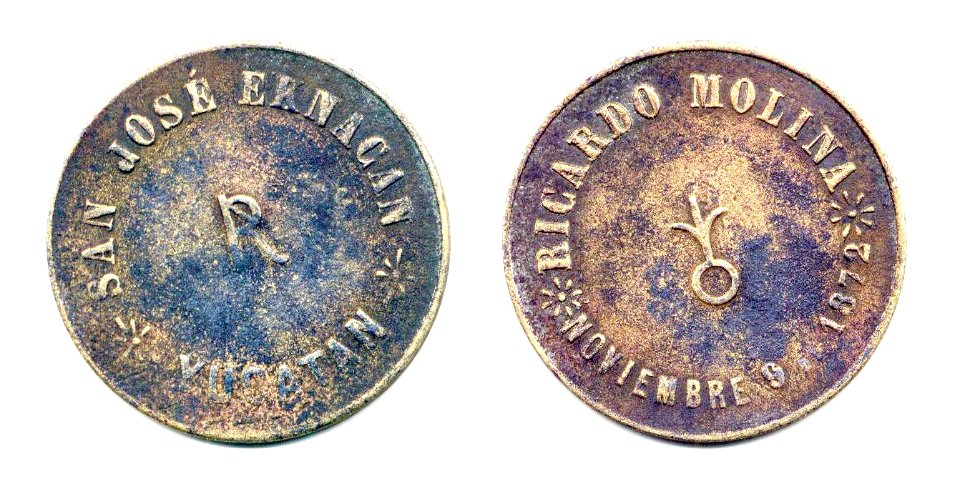 Ficha de la Hacienda San José Eknacán, Yucatán (02)(anverso y reverso)