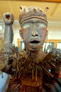 Figure, Kongo, Congo River area, northeastern Angola, c. 1860, wood, metal, leather, vegetable fiber, shell inlay, glass, bone, cotton - Redpath Museum - McGill University - Montreal, Canada - DSC08256