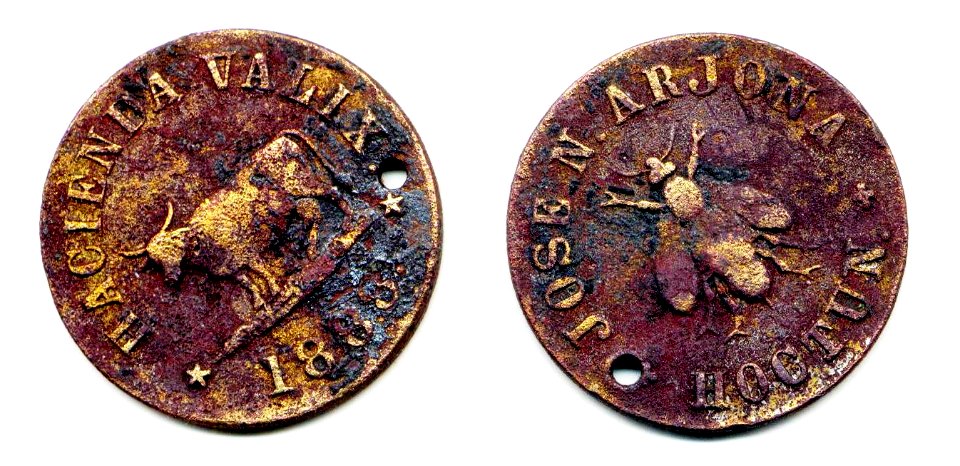 Ficha de la Hacienda Valix, Yucatán de 1883 (01)(anverso y reverso)