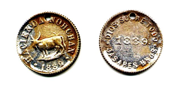 Ficha de la Hacienda Nohchán, Yucatán de 1889 (01)(anverso y reverso)