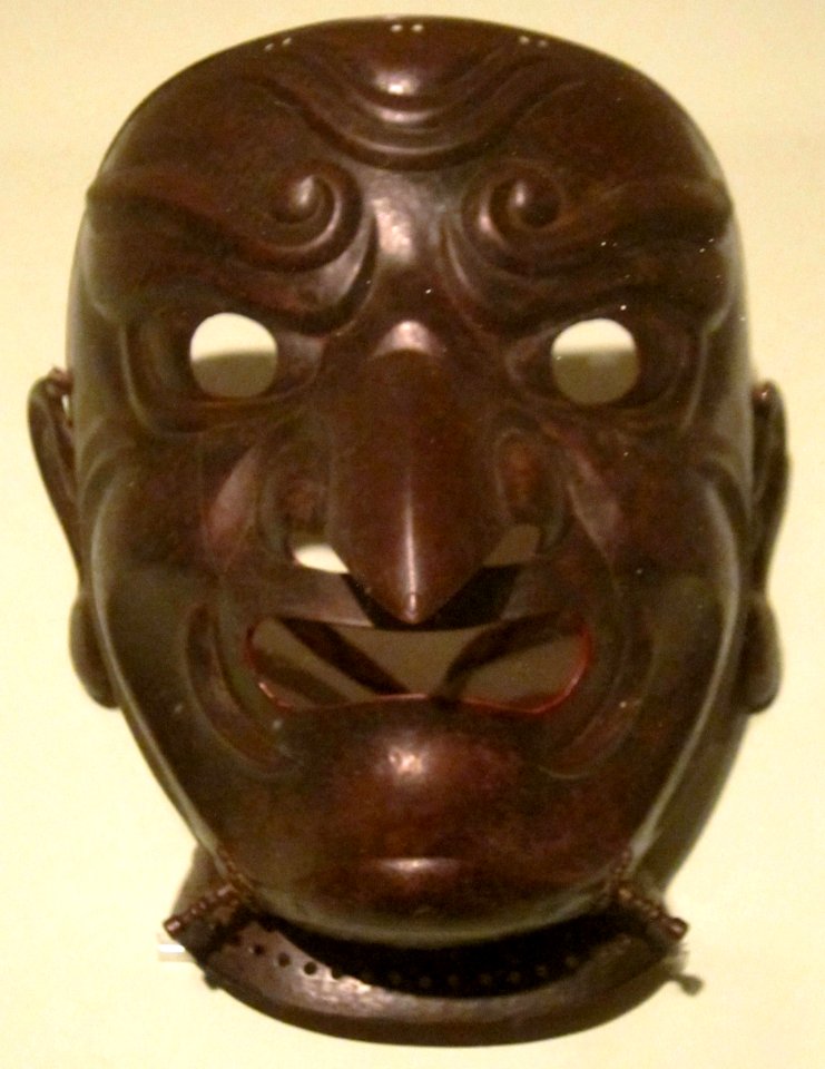 Full-face mask (somen), early-19th century Japan, iron and lacquer