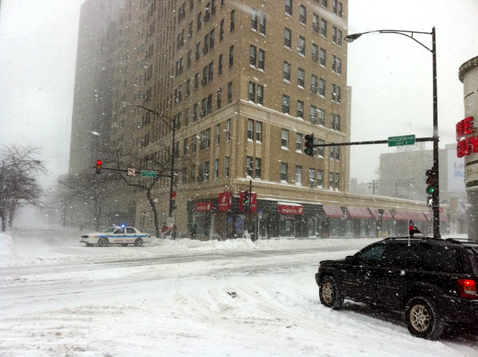Fullerton and Clark blocked by police Feb 2 2011 storm