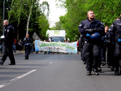 Front banner of the 1st may demonstration Grunewald 2019 08