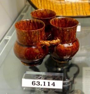 Fuddling cup, Staffordshire or Derbyshire or possibly London, England, 1700-1725, lead-glazed earthenware, HD 63.114 - Flynt Center of Early New England Life - Deerfield, Massachusetts - DSC04434