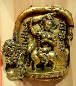 Frieze of Penden Lhamo, Tibet, Densatil, 15th century, gilt bronze inset with hard stones and turquoise - Berkeley Art Museum and Pacific Film Archive - DSC03987