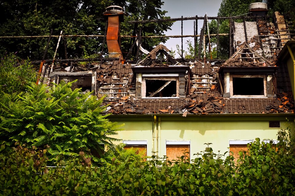 Destroyed flame building