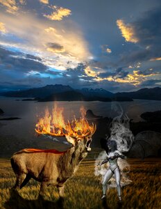 Flame smoke sunset
