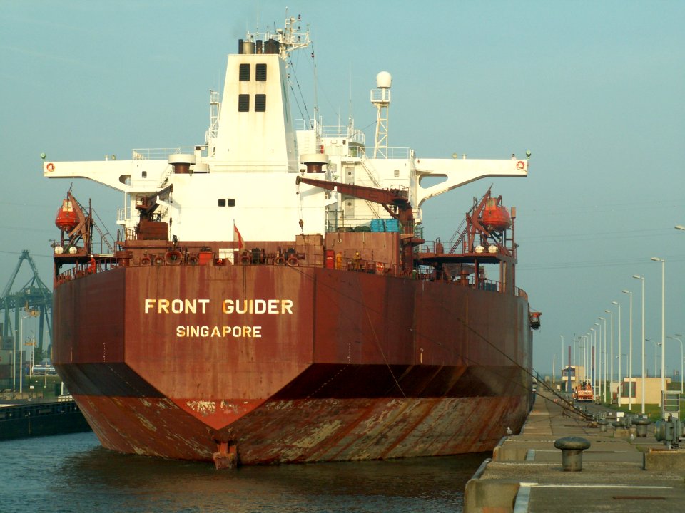 Front Guider - IMO 9002740 - Callsign 9VLG stern at Port of Antwerp, Belgium 01-Sep-2005