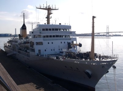 Front view of Seiun-maru, a training ship of Japan agency of Maritime Education and Training for Seafarers(JMETS) ,at the Osanbashi Pier of Yokohama Port