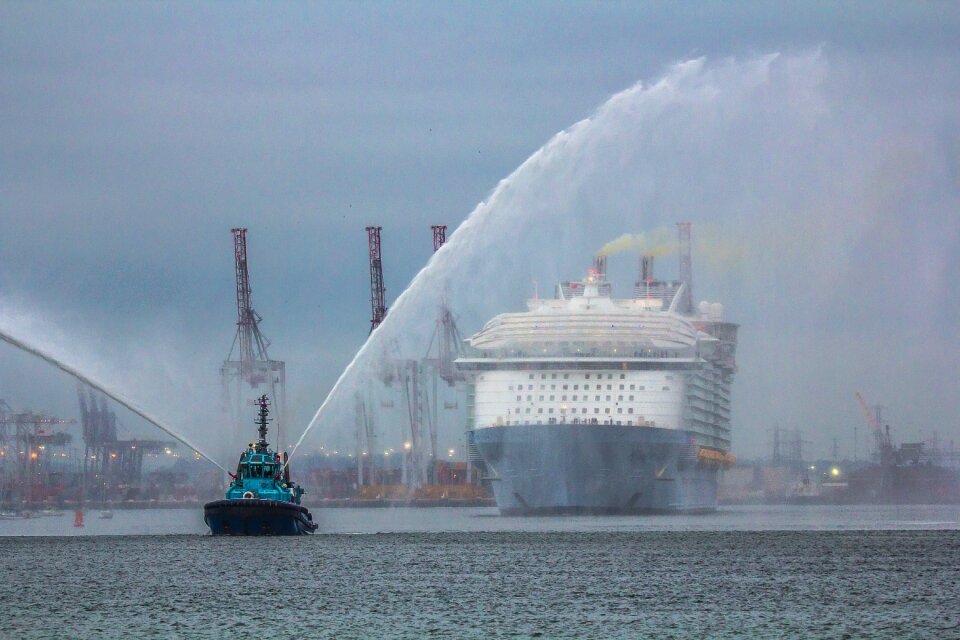 Harmony of the seas port in the evening