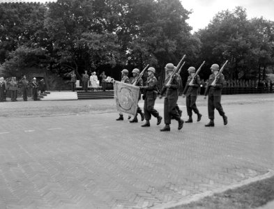 Garderegiment grenadiers krijgt nieuw vaandel, defile met nieuw vaandel, Bestanddeelnr 911-4565