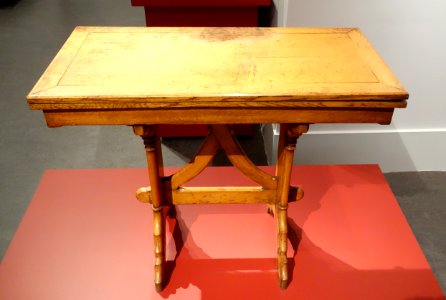 Gaming table by unknown maker in the style of Augustus Welby Northmore Pugin, England, c. 1845, oak, felt, metal - Brooklyn Museum - Brooklyn, NY - DSC08834