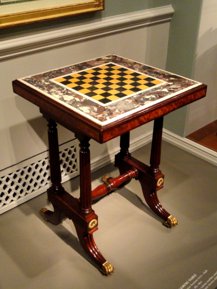 Gaming Table, possibly by Thomas Seymour, Boston, 1815-1820, mahogany and maple veneers, various marbles, ormolu, leather and baize - National Gallery of Art, Washington - DSC08794
