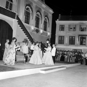 Gala-ontvangst op het Fortplein. Genodigden worden voorgesteld aan de koningin. , Bestanddeelnr 252-3807